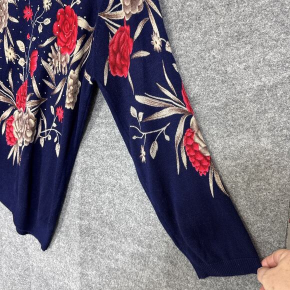 Rebecca Malone Moody Floral Sweater L Lightweight Pullover Studded Soft Vintage - Picture 8 of 14